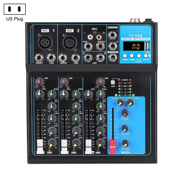 F4 Home Mixer 4-Channel USB Bluetooth Reverb, US Plug, F4 US Plug