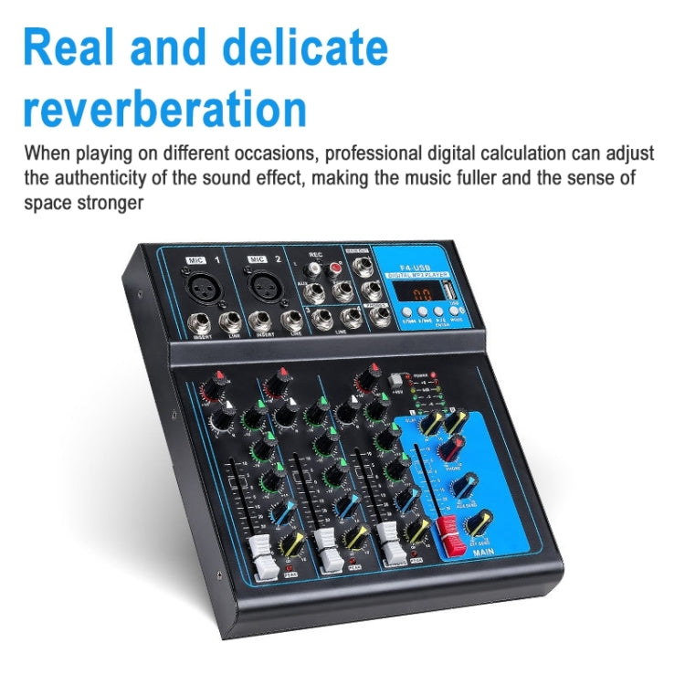 F4 Home Mixer 4-Channel USB Bluetooth Reverb, US Plug, F4 US Plug