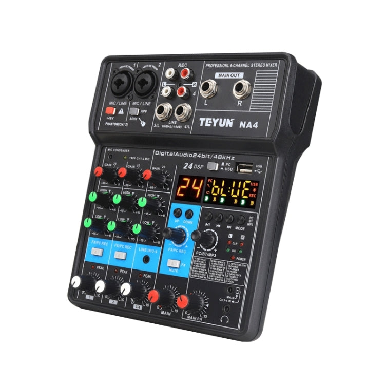 TEYUN NA4 4-Channel Small Mixing Console Mobile Phone Sound Card Live Broadcast Computer Recording Console Processor, US Plug, NA4 US Plug