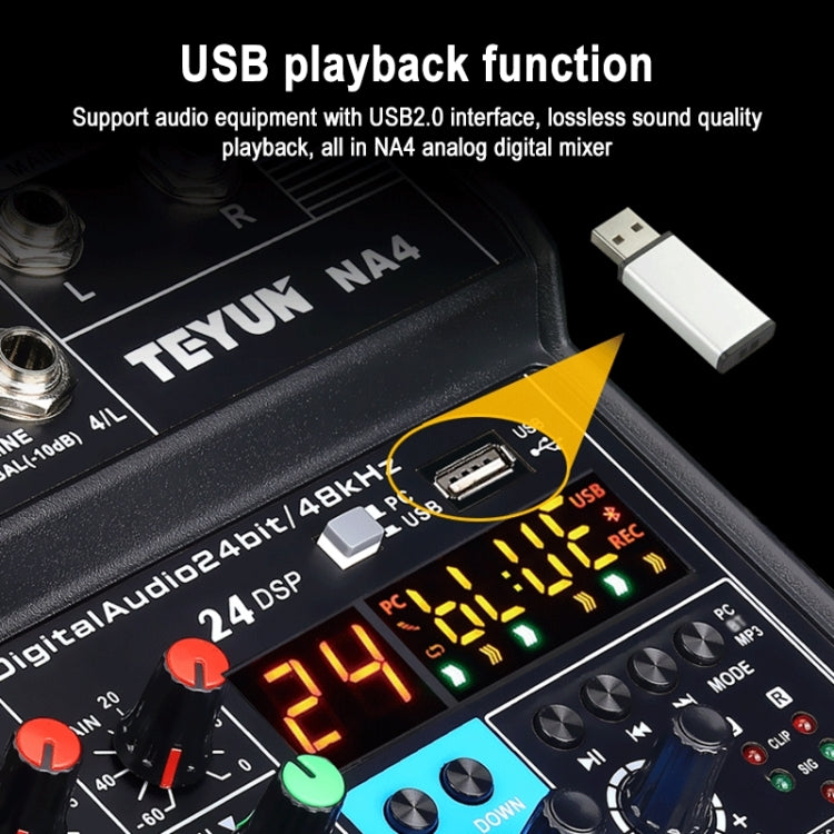 TEYUN NA4 4-Channel Small Mixing Console Mobile Phone Sound Card Live Broadcast Computer Recording Console Processor, US Plug, NA4 US Plug