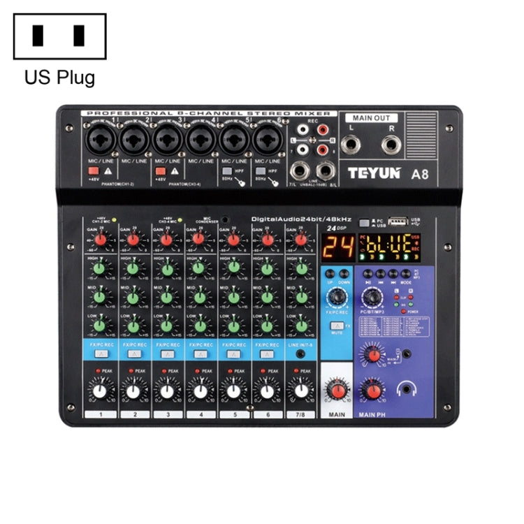 TEYUN NA8 8-Channel Small Mixing Console Mobile Phone Sound Card Live Broadcast Computer Recording Console Processor, US Plug, NA8 US Plug