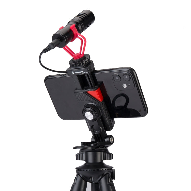 Fotopro SJ-89 Pro Carbon Fiber Frame Horizontal and Vertical Tripod Adapter Phone Clamp Bracket with Cold Shoe, SJ-89 Pro