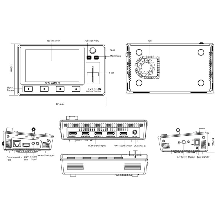 FEELWORLD L2 Plus Switcher mixer video multicamera con schermo da 5,5 pollici, L2 PLUS