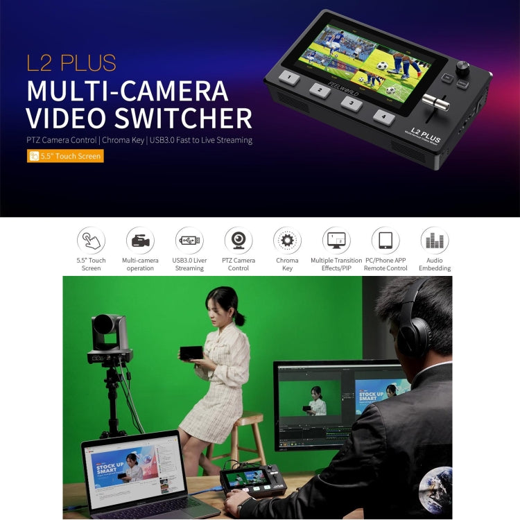 FEELWORLD L2 Plus Switcher mixer video multicamera con schermo da 5,5 pollici, L2 PLUS