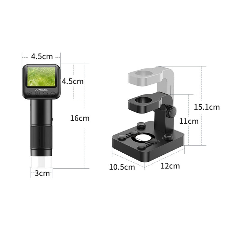 APEXEL MS003 Microscopio digitale HD portatile da esterno con base, APEXEL MS003