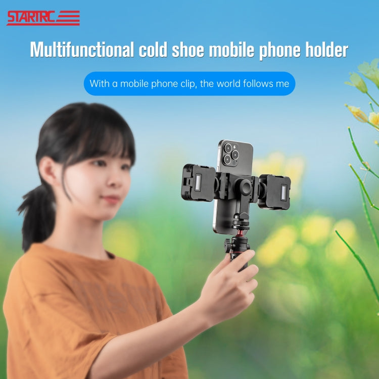 STARTRC 1/4 Inch Tripod Dual Cold Shoe Phone Clamp, 6cm-9cm Width Smartphone