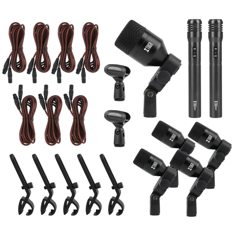 XTUGA DI7 7-Piece Wired Dynamic Drum Mic Kit Kick Bass Tom/Snare Set microfono con cavi XLR, DI7