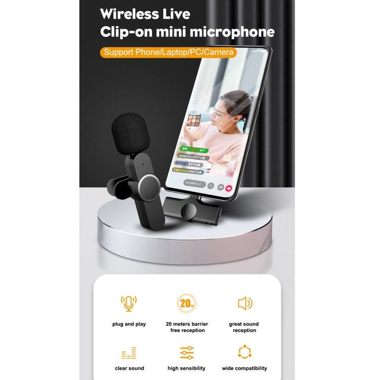 Microfono lavalier wireless per trasmissione live con interfaccia Type-C / USB-C, Type-C