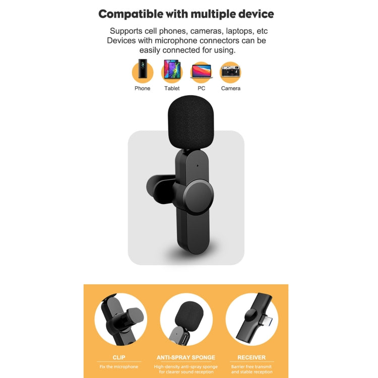 Microfono lavalier wireless per trasmissione live con interfaccia Type-C / USB-C, Type-C