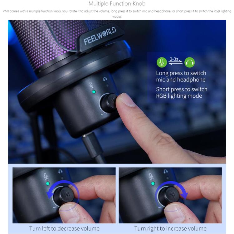 Microfono condensatore USB FEELWORLD VM1 per streaming