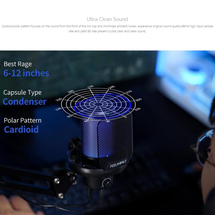 Microfono condensatore USB FEELWORLD VM1 per streaming