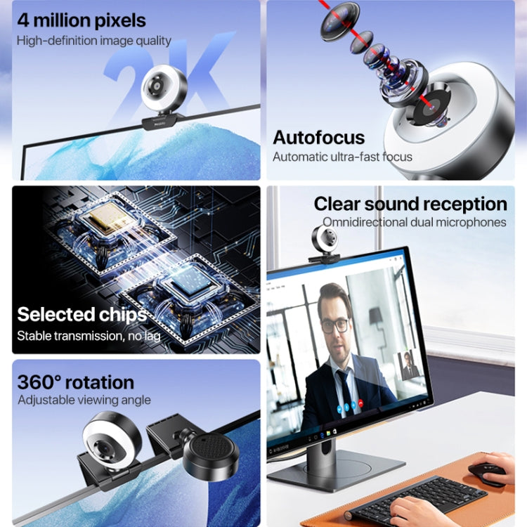 Yesido KM20 2K Zoom 4.0MP HD USB Webcam, lunghezza cavo 1.5m con luce di riempimento, KM20