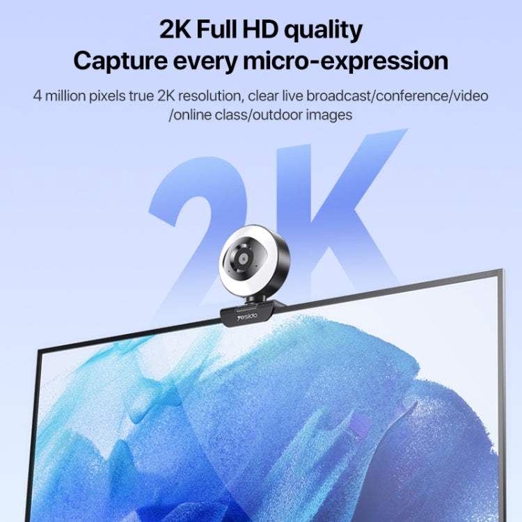 Yesido KM20 2K Zoom 4.0MP HD USB Webcam, lunghezza cavo 1.5m con luce di riempimento, KM20