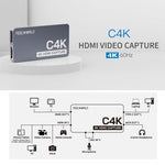 FEEWORLD C4K Video Capture 4K HDMI 60Hz In e Out USB-C Plug and Play per Streaming Gaming Videoconferenza