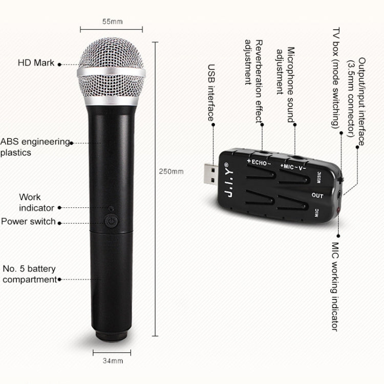 JIY K Song Wireless Microphones for TV PC with USB Receiver Sound Card, Black