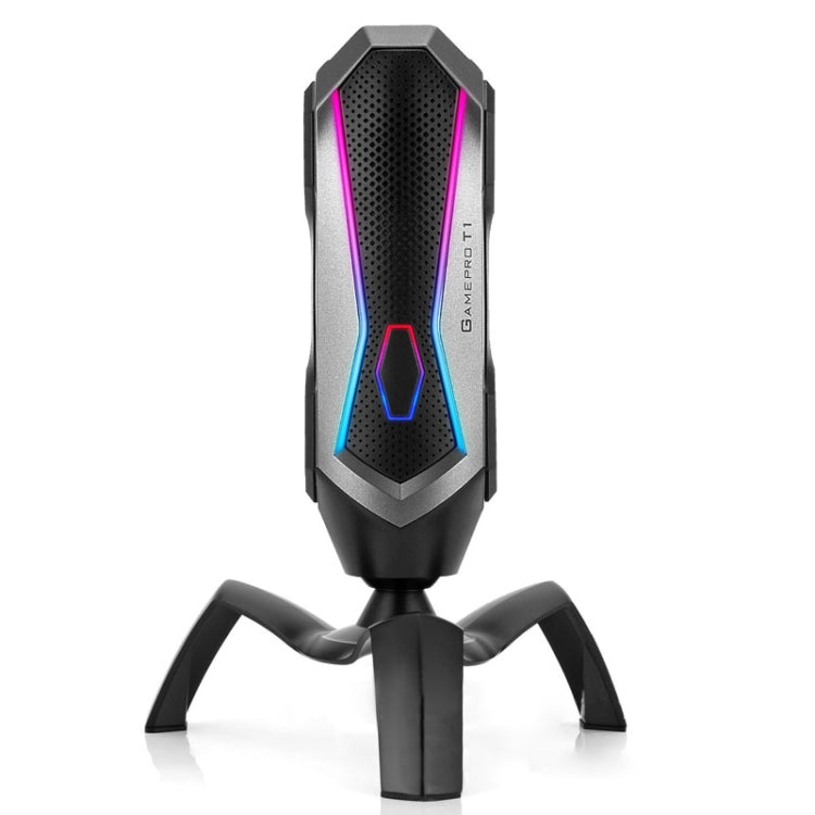 Yanmai T1 360 Degree Free Rotation Cardioid Pointing Condenser Gaming Microphone with RGB Colorful Lighting and Attachable USB-C/Type-C Cable, Cable Length: 1.7m, T1