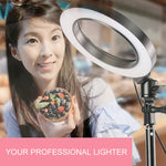 Anello luce selfie LED 16 cm con treppiede da tavolo