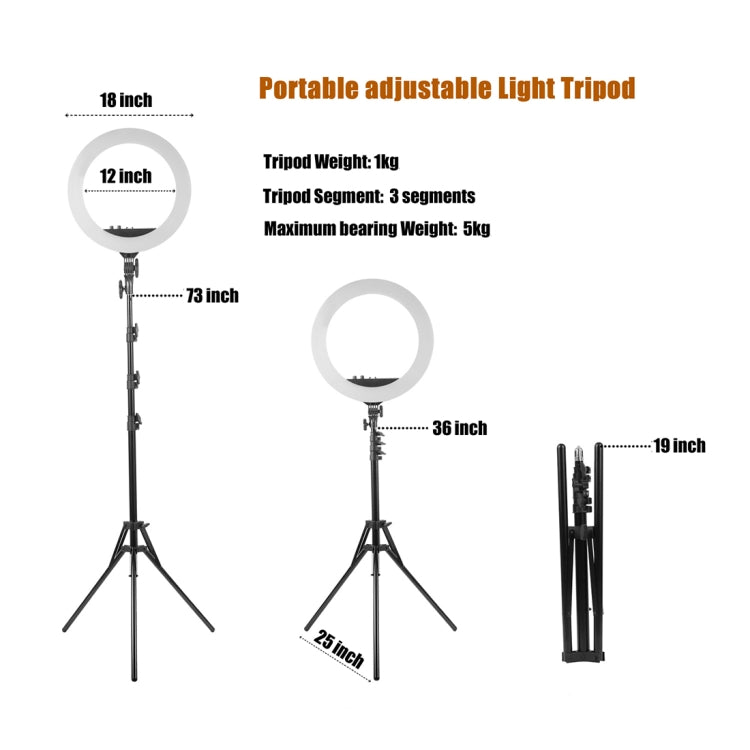 MANTOO RL-18 II 100-240V 55W 18 inch Bi-color Dimmable Ring Fill Light with Tripod Stand, 18 inch