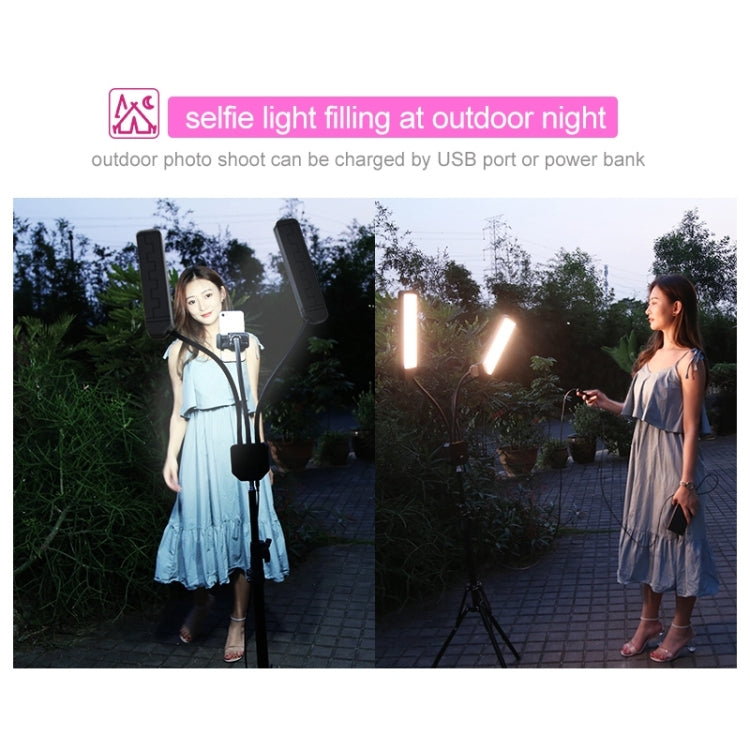 RK39 Portable Tri-color Adjustable Brightness Double Arm Fill Light with Phone Clip