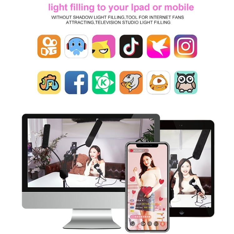 RK39 Portable Tri-color Adjustable Brightness Double Arm Fill Light with Phone Clip