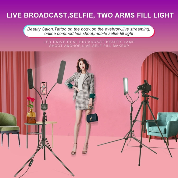 RK39 Portable Tri-color Adjustable Brightness Double Arm Fill Light with Phone Clip