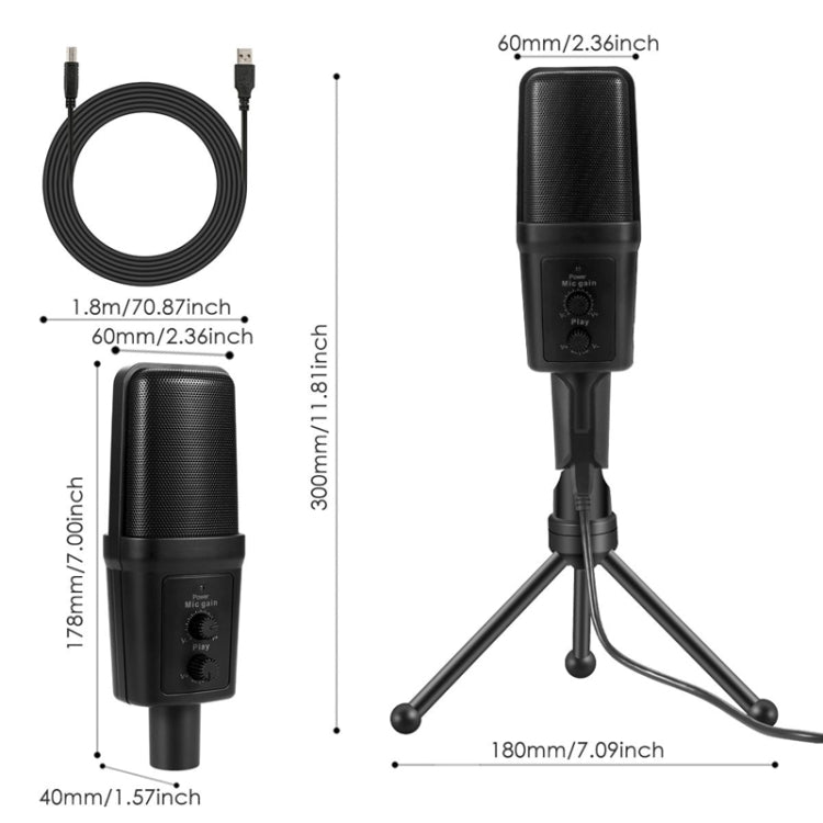 Yanmai SF-970 Professional Condenser Audio Recording Microphone with Tripod Stand and USB Cable, Cable Length: 1.8m