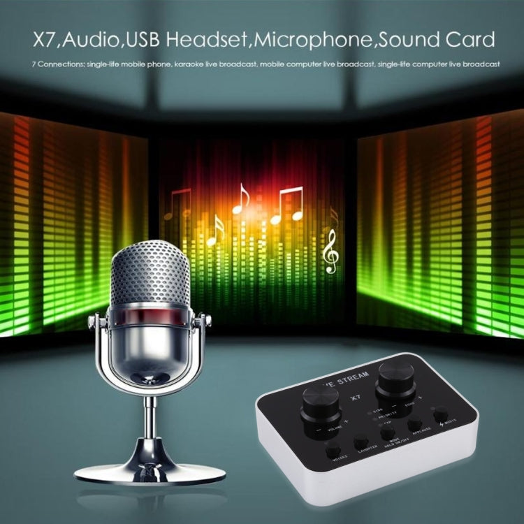 X7 Trasmissione in diretta Audio Cuffie USB Microfono Webcast Intrattenimento Streamer Scheda audio per telefono, computer PC