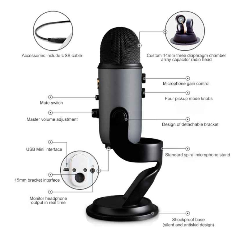 Microfono a condensatore USB Logitech Blue Yeti, Blue Yeti(Black), Blue Yeti(Blue), Blue Yeti(Silver)