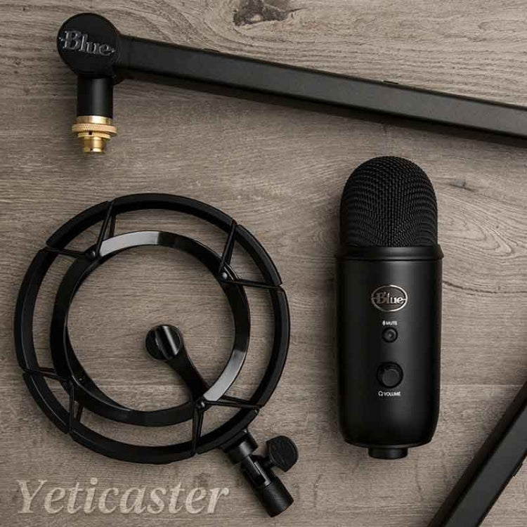 Logitech Blue Yeticaster USB Microphone + Shock Mount + Clip-on Cantilever Bracket Set for Live Broadcast, Blue Yeticaster