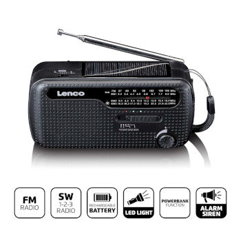 Portable wind-up emergency radio flashlight and power bank in one Black