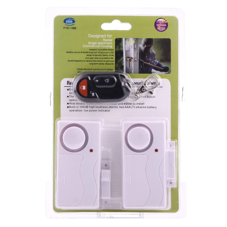 Sicurezza domestica Telecomando senza fili Sirena per porte e finestre Sensore magnetico Avviso allarme, 1 telecomando + 2 sensori magnetici, FYD-1366