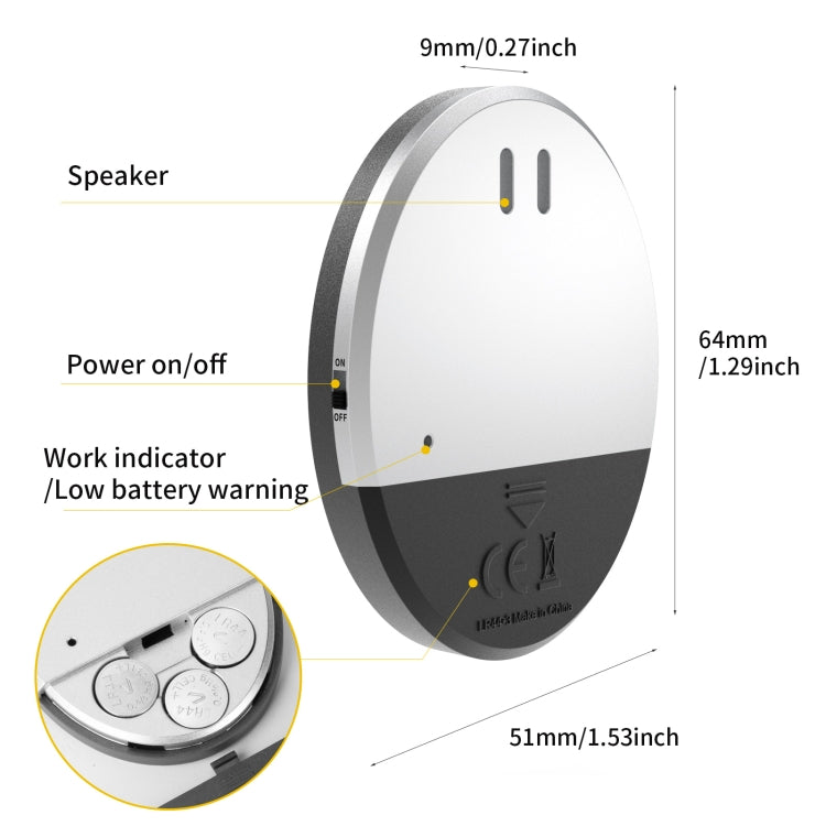 DOBERMAN SE-0106 Allarme per porte/finestre rotonde ultrasottili Rileva allarme con sensore di vibrazione per allarmi domestici Sicurezza