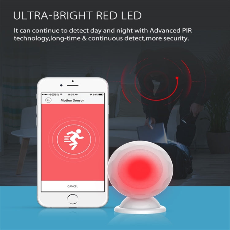 NEO NAS-PD02W Sensore di movimento rilevatore PIR WiFi wireless, con staffa magnetica e supporto per sistemi Android/IOS e LED rosso ultraluminoso