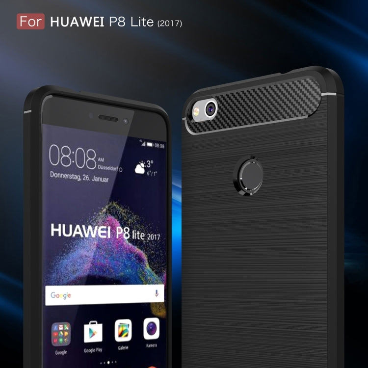 Per Huawei P8 Lite (2017) Custodia protettiva in TPU antiurto con struttura in fibra di carbonio spazzolata, Huawei P8 Lite (2017), For P8 Lite (2017)