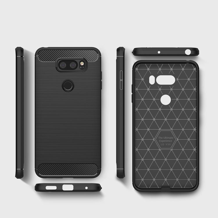 Per LG V30 Custodia protettiva per armatura robusta in TPU antiurto in fibra di carbonio con texture spazzolata, For LG V30, For V30