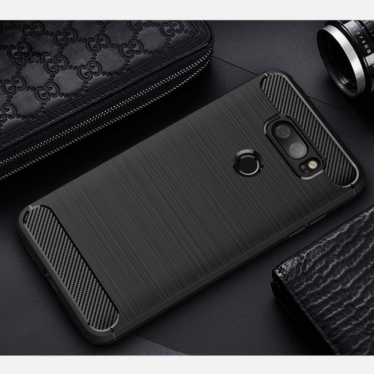 Per LG V30 Custodia protettiva per armatura robusta in TPU antiurto in fibra di carbonio con texture spazzolata, For LG V30, For V30
