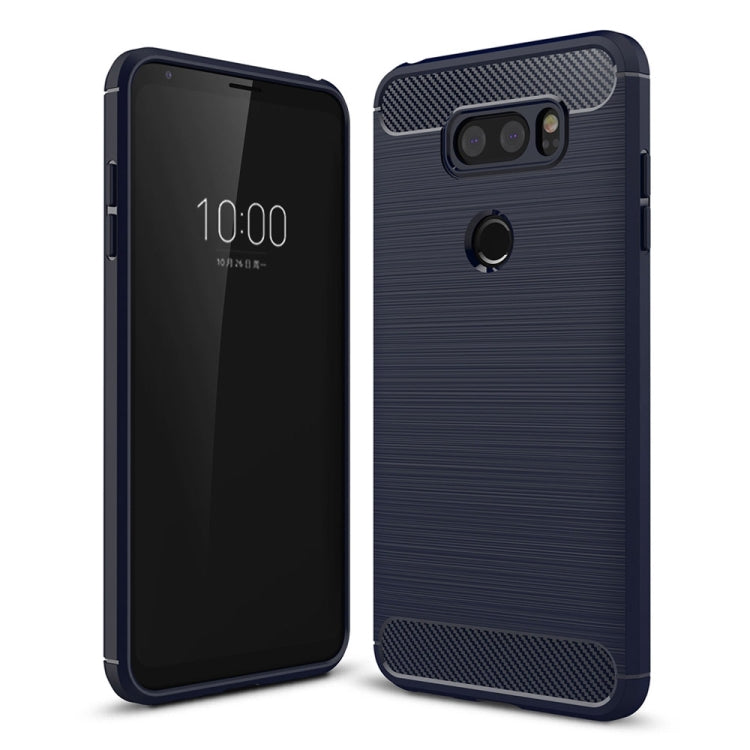 Per LG V30 Custodia protettiva per armatura robusta in TPU antiurto in fibra di carbonio con texture spazzolata, For LG V30, For V30