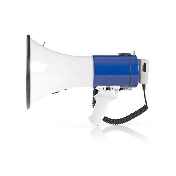 Megaphone | Maximum range: 1500 m | Maximum Volume control: 120 dB | Detachable Microphone | Built-in siren | Shoulder strap | Blue / White