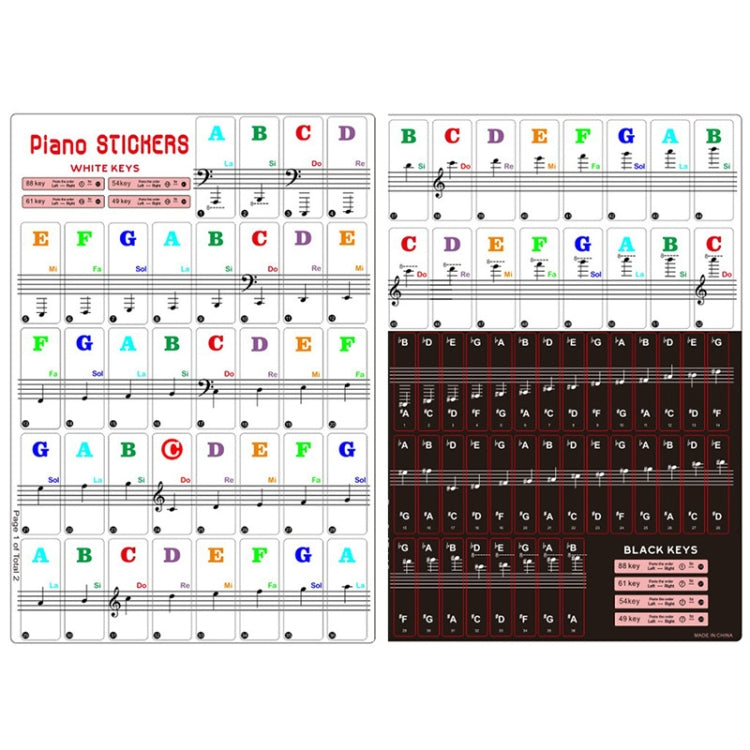 2 pezzi 88/61/54/49 tasti pianoforte organo elettronico tastiera rotolo a mano notazione pianoforte scala musicale adesivo trasparente, 2 PCS Musical Scale Transparent Sticker