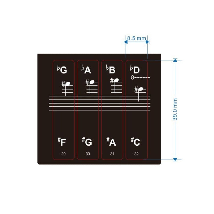 2 pezzi 88/61/54/49 tasti pianoforte organo elettronico tastiera rotolo a mano notazione pianoforte scala musicale adesivo trasparente, 2 PCS Musical Scale Transparent Sticker