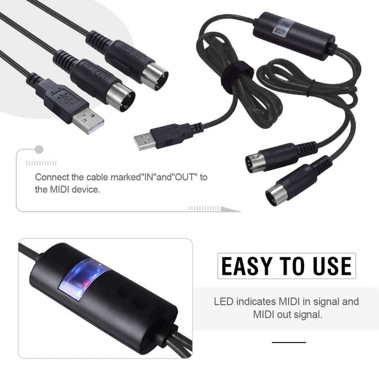 Cavo MIDI USB WERSI UM-18 Cavo Midi MidiPort Piano elettrico Linea di editing musicale per batteria elettronica, Lunghezza: 2 m
