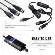 Cavo MIDI USB WERSI UM-18 Cavo Midi MidiPort Piano elettrico Linea di editing musicale per batteria elettronica, Lunghezza: 2 m