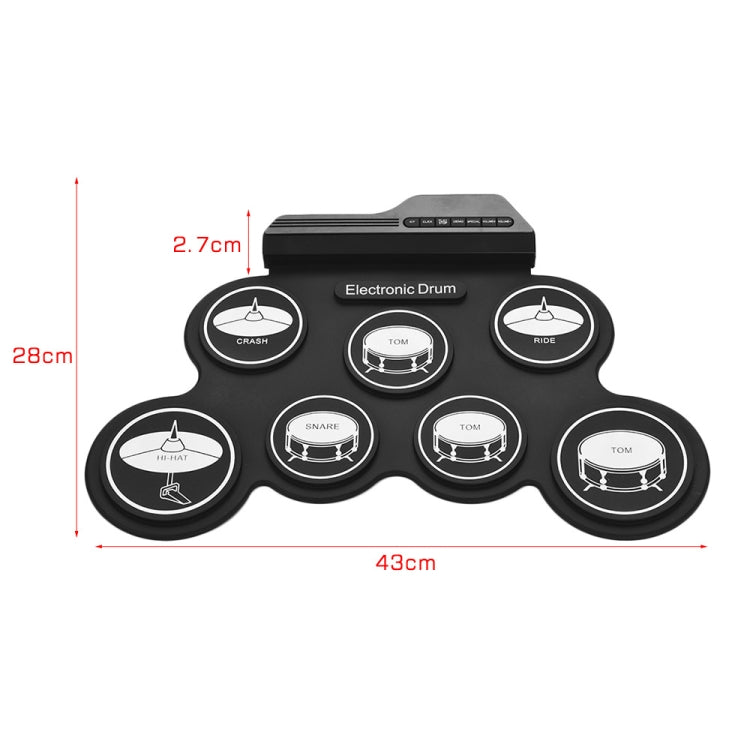 Tamburo elettronico USB portatile con rotolo a mano in silicone, versione con icona nera, Electronic Drum Black Icon Version