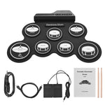 Tamburo elettronico USB portatile con rotolo a mano in silicone, versione con icona nera, Electronic Drum Black Icon Version