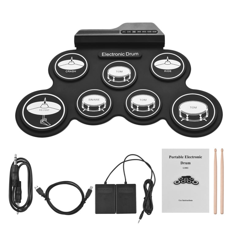 Tamburo elettronico USB portatile con rotolo a mano in silicone, versione con icona nera, Electronic Drum Black Icon Version