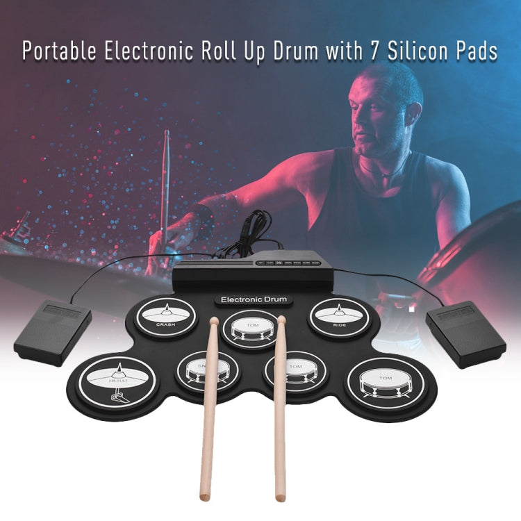 Tamburo elettronico USB portatile con rotolo a mano in silicone, versione con icona nera, Electronic Drum Black Icon Version