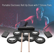 Tamburo elettronico USB portatile con rotolo a mano in silicone, versione con icona nera, Electronic Drum Black Icon Version
