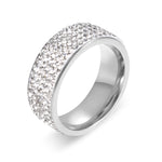 Anello veretta in acciaio inossidabile per fede nuziale, fidanzamento, promessa, cerchio intarsiato, cristallo e strass, rotondo, 57 mm, misura USA: 10, diametro interno: 20 mm, perimetro: 62,8 mm, 10