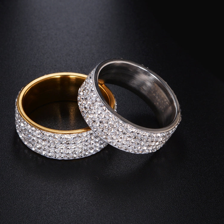 Anello veretta in acciaio inossidabile per fede nuziale, fidanzamento, promessa, cerchio intarsiato, cristallo e strass, rotondo, 57 mm, misura USA: 10, diametro interno: 20 mm, perimetro: 62,8 mm, 10