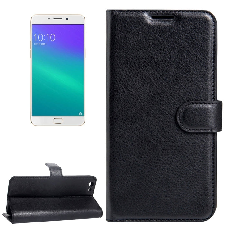 Per OPPO R9s Plus Custodia in pelle con chiusura orizzontale con texture Litchi con fibbia magnetica, supporto, slot per carte e portafoglio, For OPPO R9s Plus